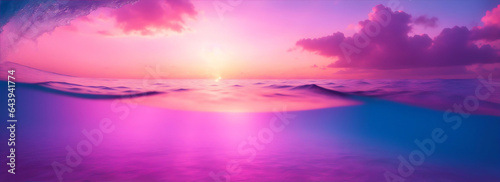 View from under the ocean with pink sunset rays from the sky from Generative AI © sevenSkies