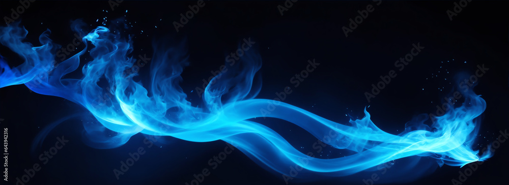 Speed motion concept with blue fire ember sparks on a dark background from Generative AI
