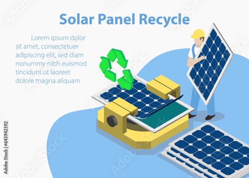 solar panel recycle , disassembling the aluminium and glass parts vector illustration