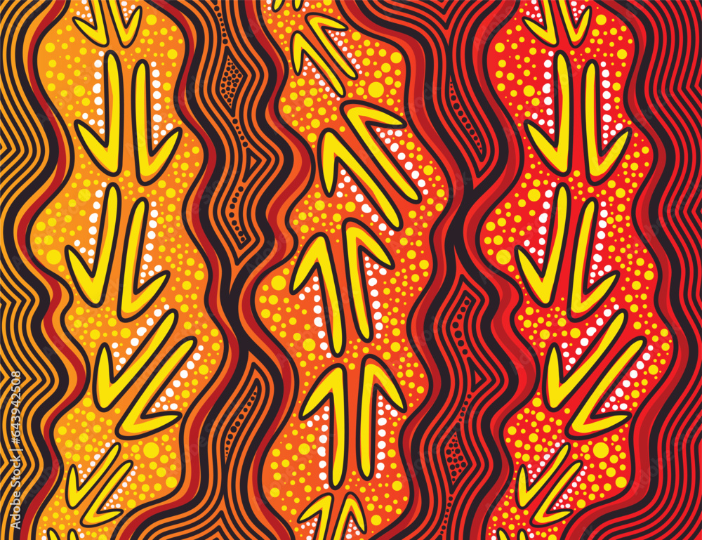 Vector aboriginal art patterns design with kangaroo tracks Vector aboriginal art patterns design with kangaroo tracks