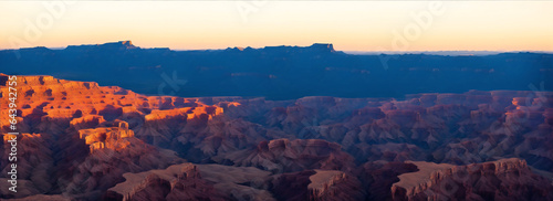 Aerial view of canyon mountain range at sunset from Generative AI