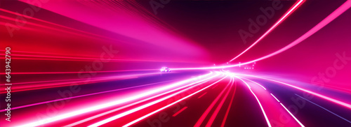 Abstract illustration of highway speed motion with red neon lights from Generative AI