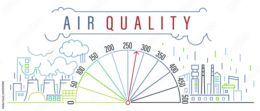 Air Quality Index poster, outline banner. AQI horizontal print. Air Quality Index poster, outline banner. AQI horizontal print.
