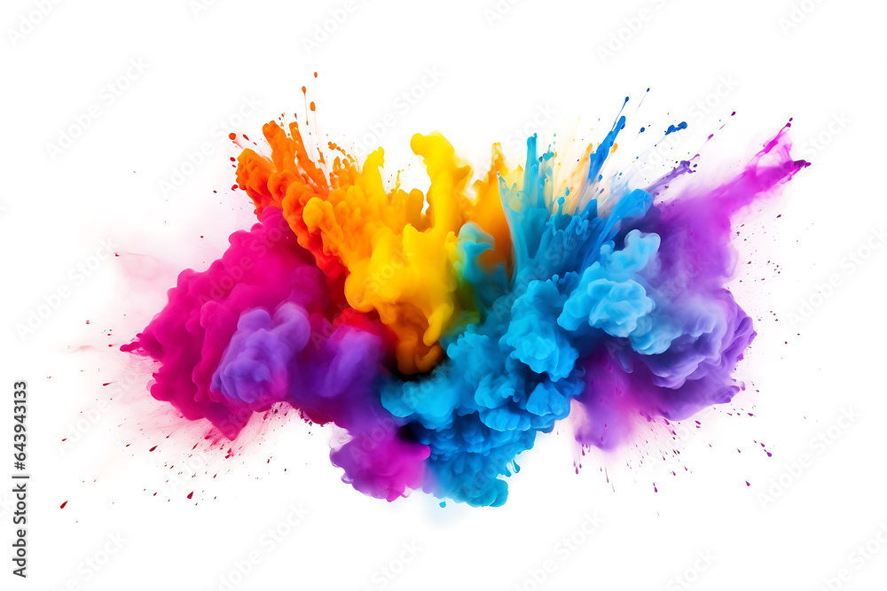 Colorful rainbow color powder paint splash, color  isolated on white