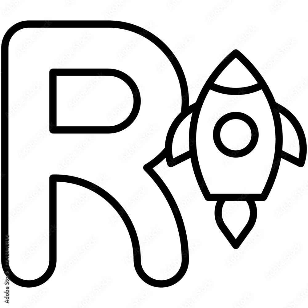 Letter R alphabet with rocket vector icon Letter R alphabet with rocket vector icon