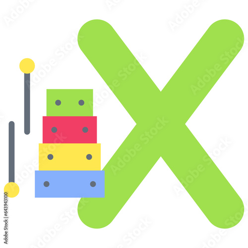 Letter X alphabet with xylophone vector icon