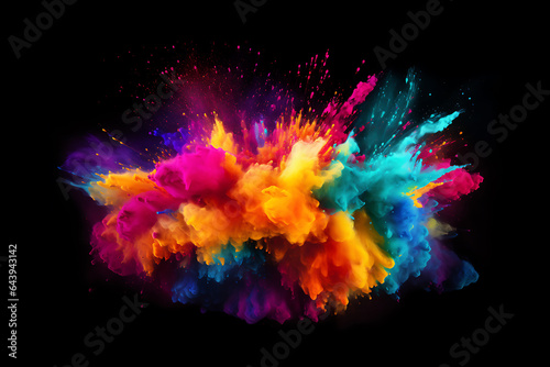 Colorful rainbow color powder paint splash, color isolated on white