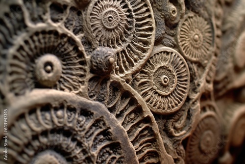 macro shot of ammonite fossils intricate details