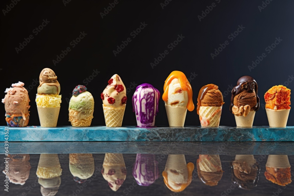 various ice cream flavors in a row