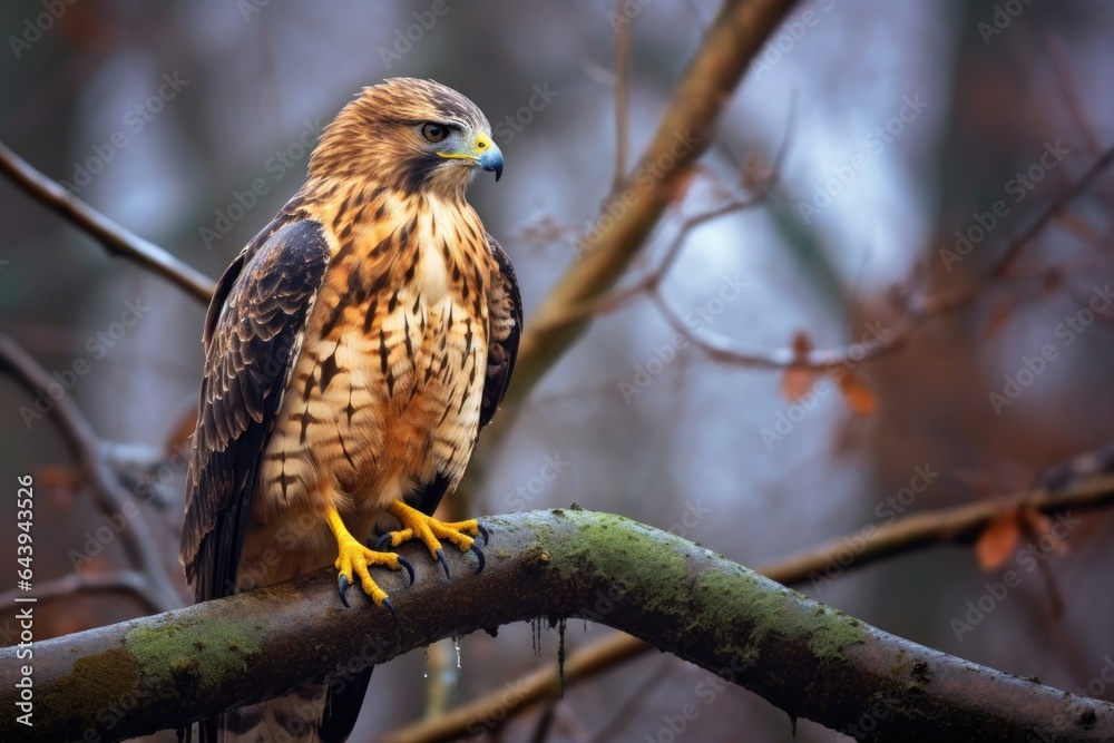 hawk perched on a tree branch, moments before taking flight to hunt hawk perched on a tree branch, moments before taking flight to hunt