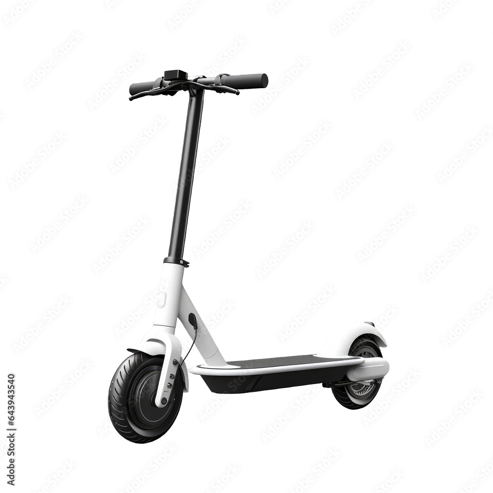 Isolated white electric scooter on cutout PNG transparent background. No people