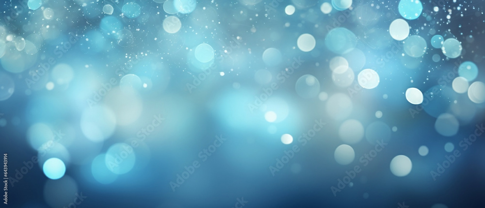 Niebieskie tło świąteczne - zimowe błyszczące płatki śniegu. Na baner na Boże narodzenie.  - obrazy, fototapety, plakaty 