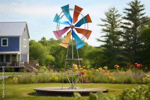 whirligig kinetic sculpture in a breezy outdoor environment photo