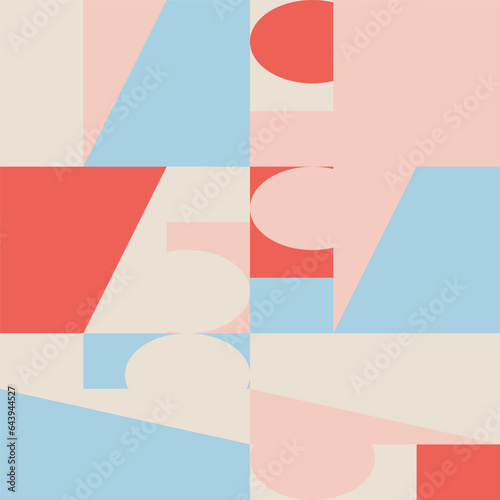 Abstract geometric vector seamless pattern. Modern background with simple shapes. Circles, squares, rectangles, triangles in pastel colors © dinadankersdesign