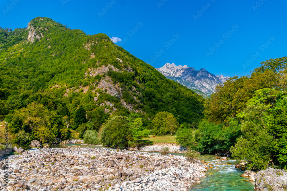 Winged river from the small mosque in Dragobi in the Valbona Valley, Theth National Park, Albanian Alps, Albania