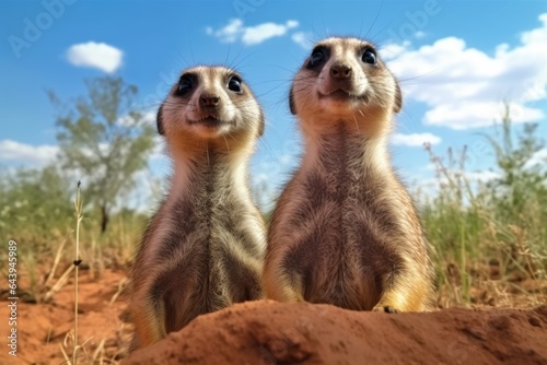 meerkat duo scanning opposite directions for safety