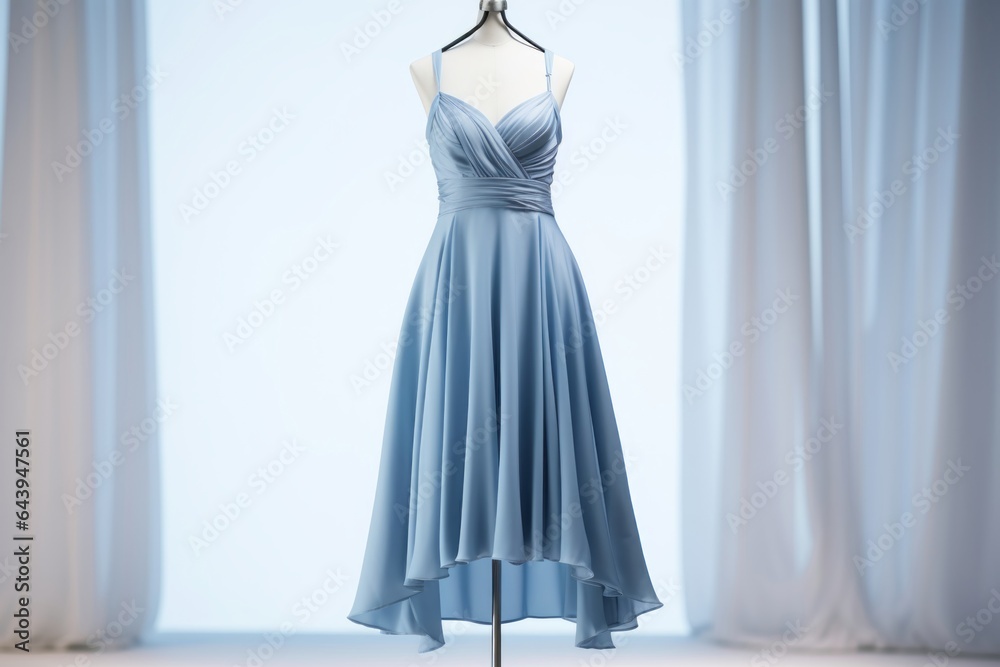 Elegant blue dress on mannequin showcasing modern fashion trends in boutique setting, generative ai. Elegant blue dress on mannequin showcasing modern fashion trends in boutique setting, generative ai.