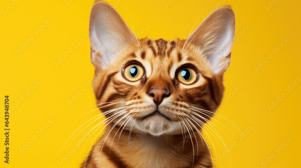 Cat isolated on yellow background