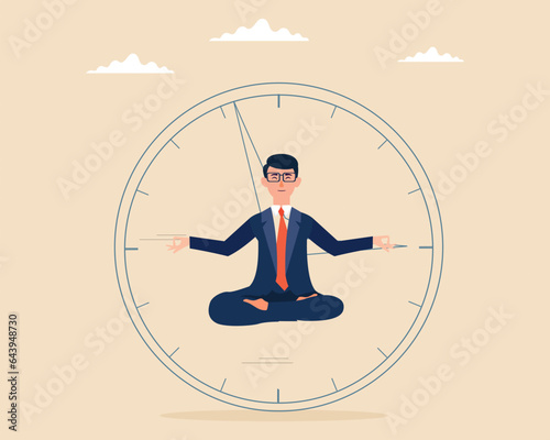 Young men doing yoga and get calm in office and find good time management meditation and good time management concept