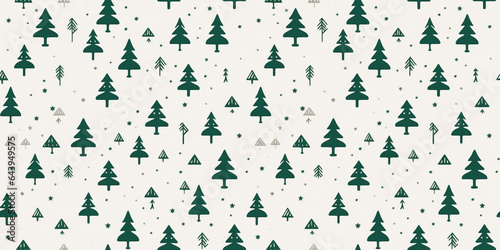 Christmas seamless repeating pattern with minimalist motifs of a beautiful group of pine trees.