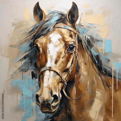 Brown horse portrait wall art poster in style of abstract oil painting