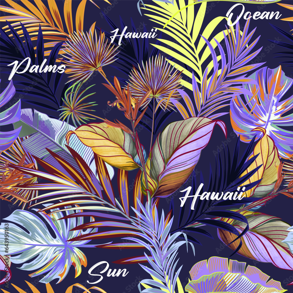 Fashion vector summer pattern with palm tropical leaves Fashion vector summer pattern with palm tropical leaves