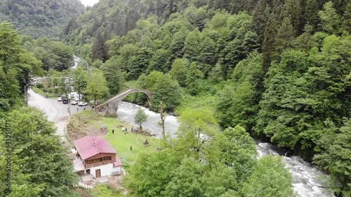 Kaçkar mountains National park , Old stone bridges aerial view of Kaçkar mountains photo