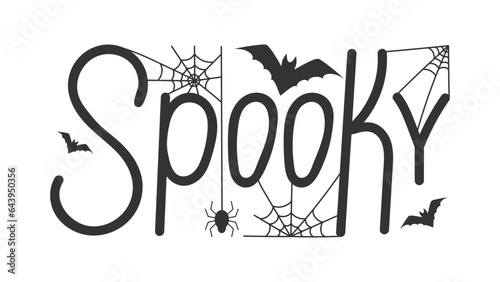 Spooky lettering design with bats and spider web. Holiday calligraphy for halloween poster, banner, greeting card, invitation.