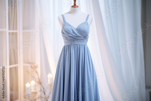 Elegant blue dress on mannequin showcasing modern fashion trends in boutique setting  generative ai.