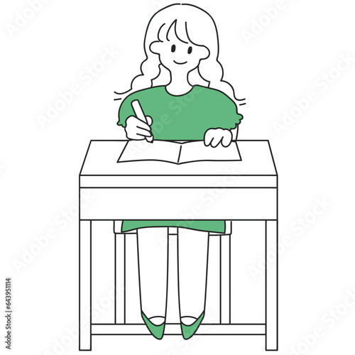 Girl studying minimalist illustration
