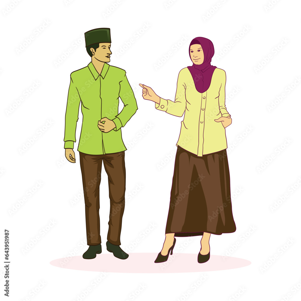 couple asian moslem vector illustration isolated on white