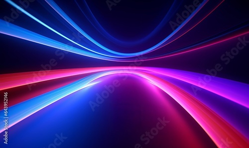 3d render. Abstract futuristic neon background. Red pink blue rounded lines, glowing in the dark. Ultraviolet spectrum. Cyber space. Minimalist, Generative AI © Media Masterpieces