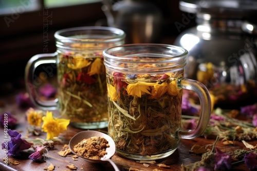 herbal tea infusion with colorful dried flowers