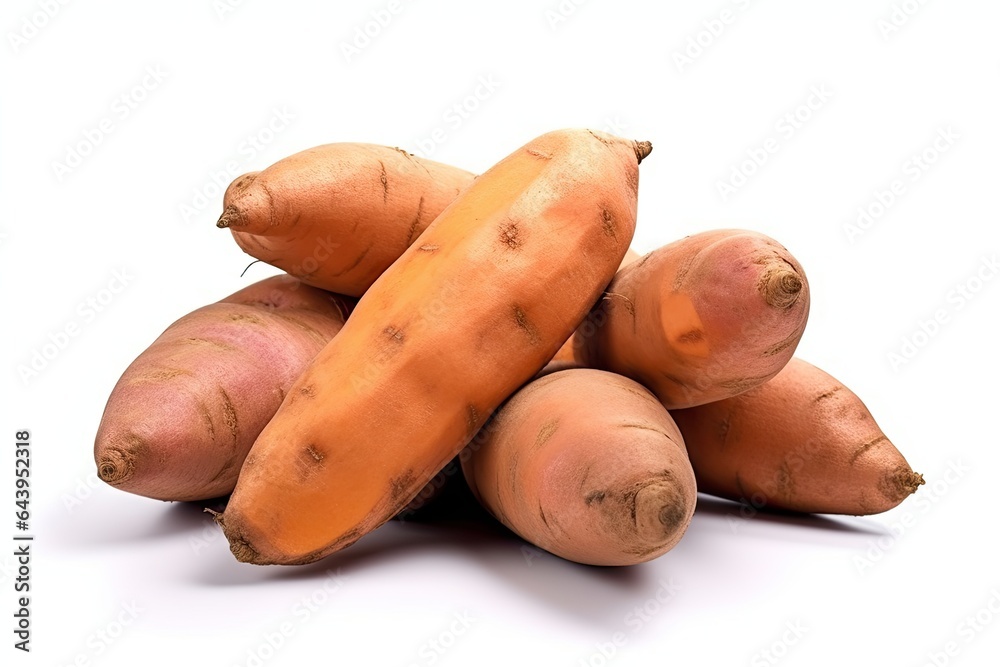 Sweet potatoes photo realistic illustration - Generative AI. Sweet potatoes photo realistic illustration - Generative AI.