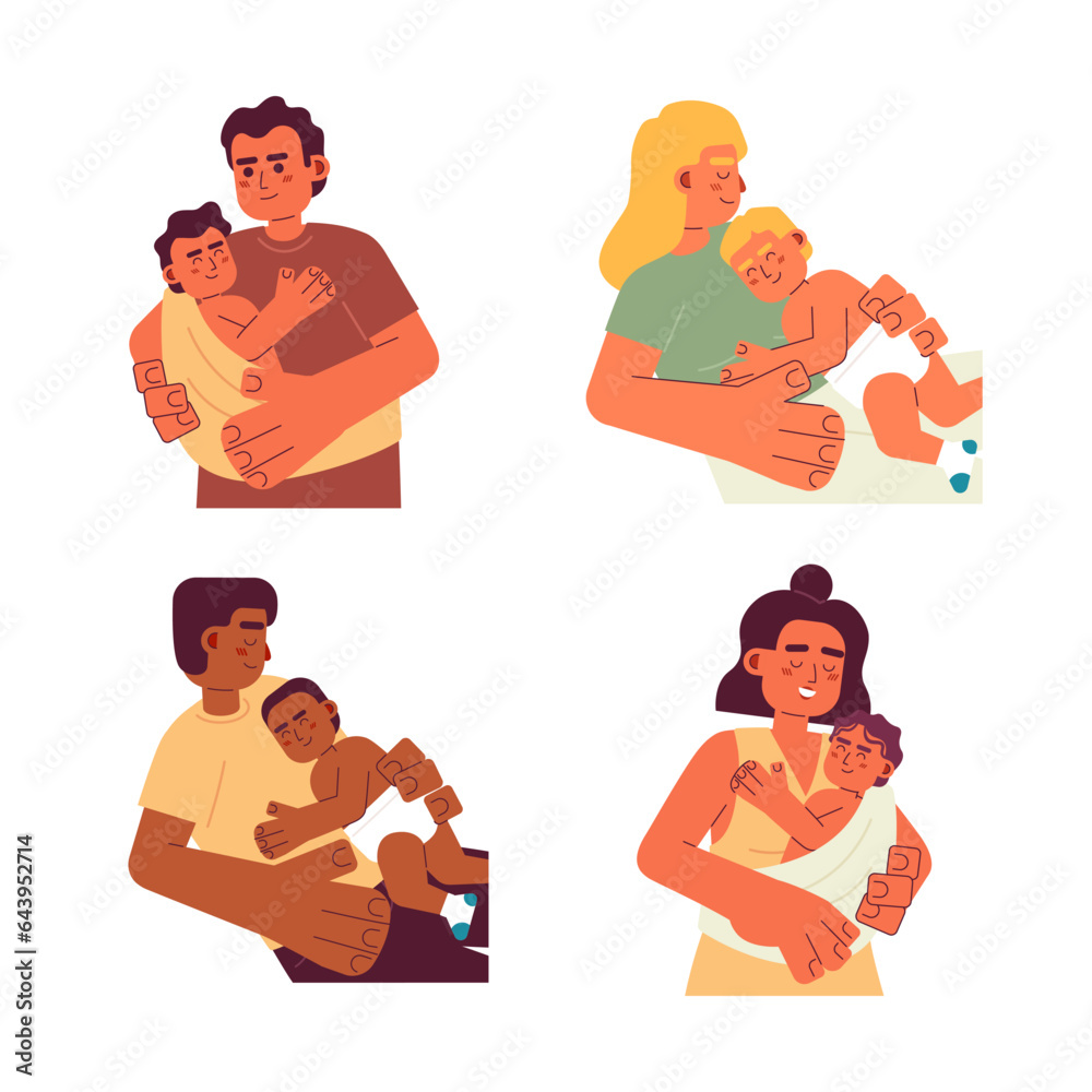 Parenthood flat concept vector spot illustrations set parents taking