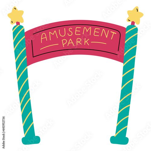 Amusement park entrance flat cartoon illustration