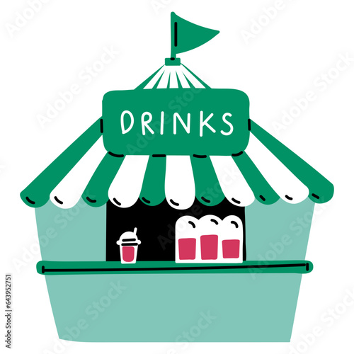 Drink stall flat cartoon illustration