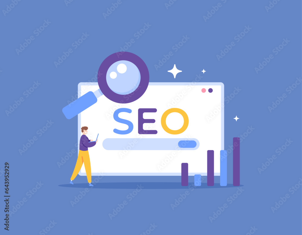 search engine optimization or SEO. SEO optimization to increase the traffic visit and put a website to appear in the first place of search engine. SEO specialists. illustration concept design. graphic search engine optimization or SEO. SEO optimization to increase the traffic visit and put a website to appear in the first place of search engine. SEO specialists. illustration concept design. graphic