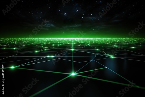 Background technology Gravitational field model, glowing lines green neon lines futuristic style. © jakapong