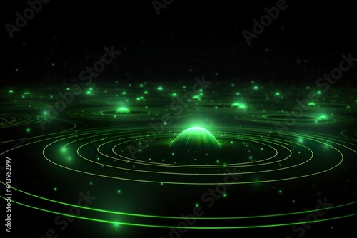Background technology Gravitational field model, glowing lines green neon lines futuristic style.