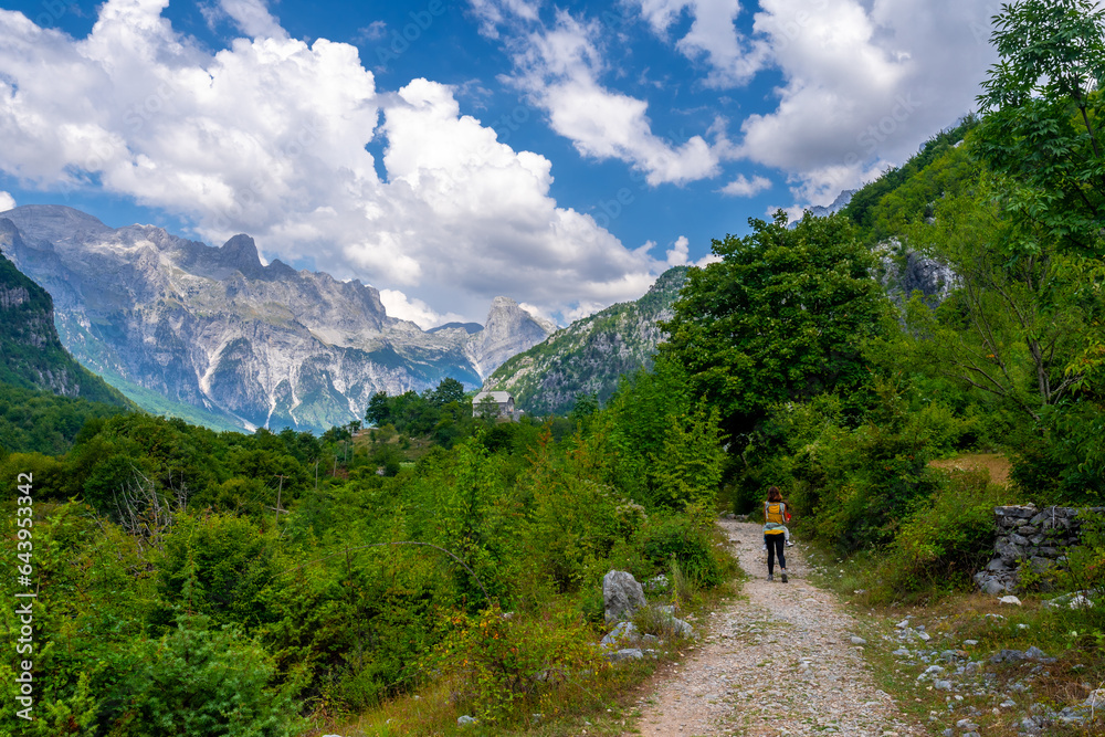 Hiking route towards Grunas Waterfall in Theth national park, Albania