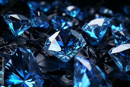 Black background featuring blue diamonds in a 3D illustration. Generative AI