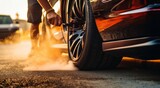 car driving on the road, close-up of a sports car doing burnout on the street, car doing burnout, close-up of car