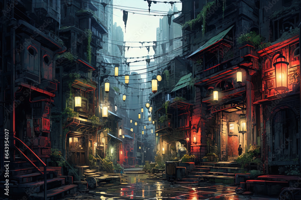 old street in the city, generative ai