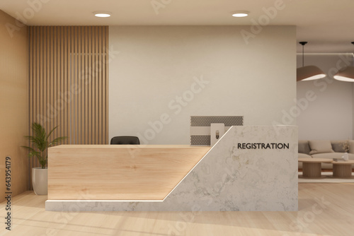 A modern, luxury, and beautiful registration counter or lobby front desk area interior design photo