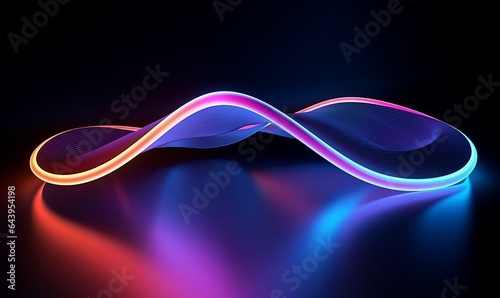 3d rendering, abstract neon background with curvy glowing ribbon, Generative AI