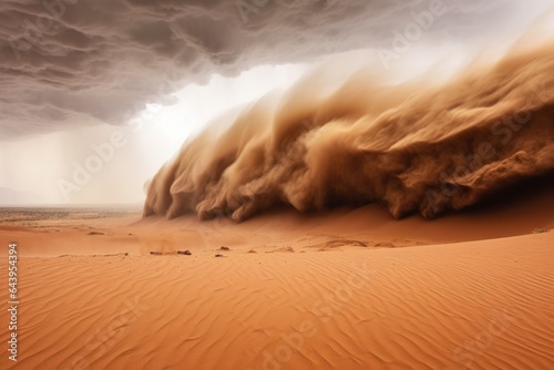 intense sandstorm over a cracked desert ground