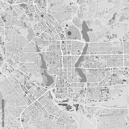 Donetsk city map, Ukraine. Municipal administrative black and white area map with rivers and roads, parks and railways. photo