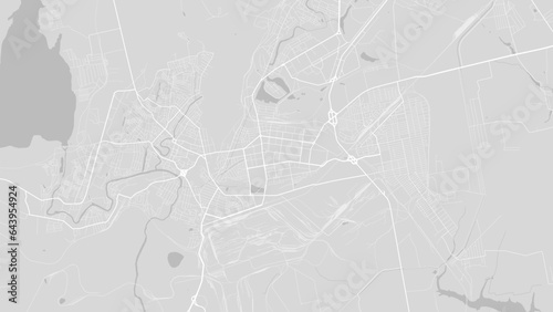 Background Kryvyi Rih map, Ukraine, white and light grey city poster. Vector map with roads and water. Widescreen proportion, flat design roadmap.