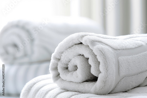 Clean sanitary towels in room hotel bed, resort accommodation feels cozy, comfortable and relaxed